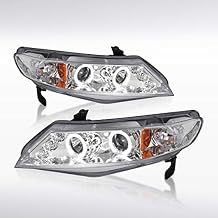 Autozensation Compatible with 2006-2011 Honda Civic 4 Door Sedan, Left + Right Pair Headlamps Assembly, LED Chrome Housing Clear Lens Projector Headlights