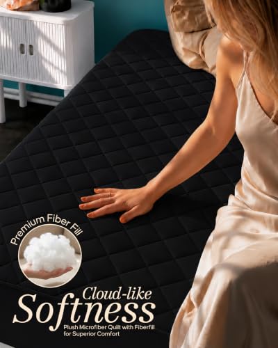 Image of Quilted Fitted Mattress Pad, Queen Mattress Protector Topper with Deep Pocket Stretches up to 16 Inches, Machine Washable Mattress Cover by Utopia Bedding (Black)