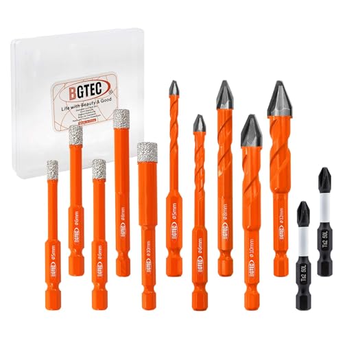 BGTEC Diamond Drill Bit Set &amp; Eccentric Carbide Drill bit 12PCS 3/16"-1/2"