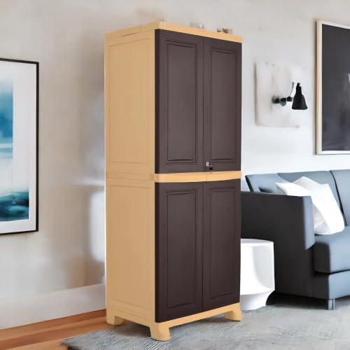 Image of Nilkamal Freedom Big 1 (FB1) Plastic Wardrobe for Storage|3-Year Warranty|Clothes Organizer|Shelves|Cupboard|Almirah for Home, Living Room, Bed Room|Adult & Kids|Weather Brown /Biscuit