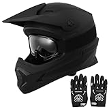 TCT-MOTORPARTS DOT Youth Kids Dirt Bike Full Face Helmets Motocross Motorcycle ATV Offroad Four Wheeler Matte Black X-Large Size