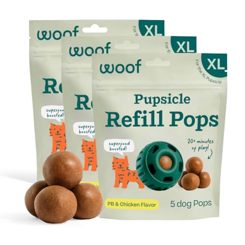 WOOF Pupsicle Refill Pops, Delicious Long Lasting Dog Treats, Pre-Made Pupsicle Refills for Dogs, Wholesome Ingredients, Low-Mess Chicken Pet Treats - XL Pops - 5 Count - 3 Pack