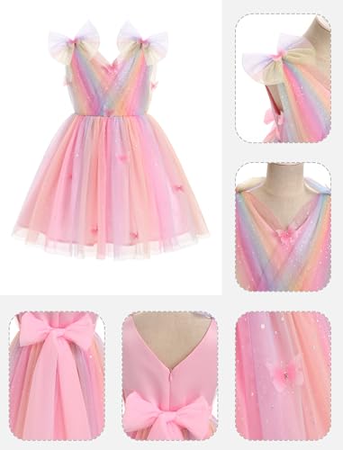 Image of IMEKIS Toddler Kids Girls Butterfly Dress Sparkle Sequins Tulle Wedding Formal Birthday Dresses 2-10T