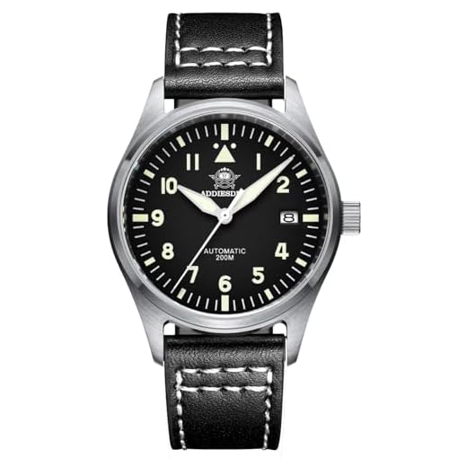 ADDIESDIVE Relógios automáticos masculinos de aço inoxidável NH35A Movimento Diver 200 M Mostrador Luminescente, Couro preto, mergulhador