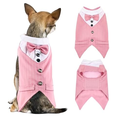 Dog Tuxedo Suit,Pet Bow Tie Wedding Party Clothes for Small Large Dog Formal Photo Shot Shirt(Pink,M) Cover