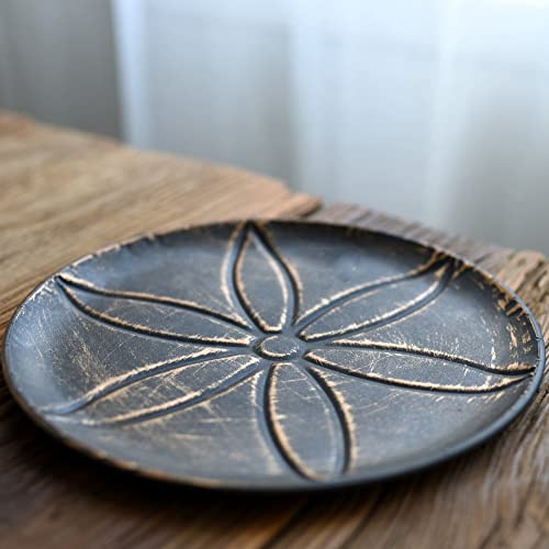 Funerom 8.9 Inch Round Galvanized Metal Tray Decorative Tray Bronze #TOP2