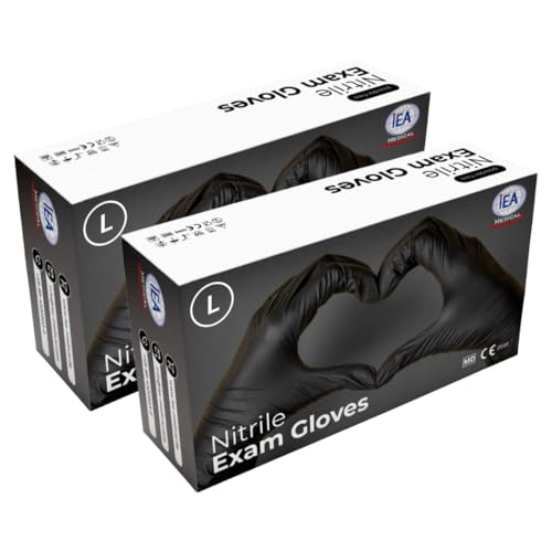 IEA Medical Nitrilhandschuhe schwarz, 200 Stück, Einmalhandschuhe L, Nitrilhandschuhe, Handschuhe Einweg puderfrei, latexfreie Gummihandschuhe