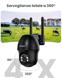 ieGeek 4G Telecamere da Esterno senza Fili, 2K 3MP Telecamera Pannello Solare con Sim, Batteria 10000mAh,PTZ 360°,Rilevamento PIR, Visione Notturna a Colori,IP65,senza WiFi