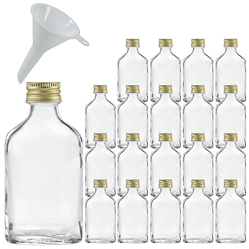 Viva Haushaltswaren Lot de 20 Mini Bouteilles en Verre avec Bouchons à vis pour 20 ML + Entonnoir Ø 5 cm