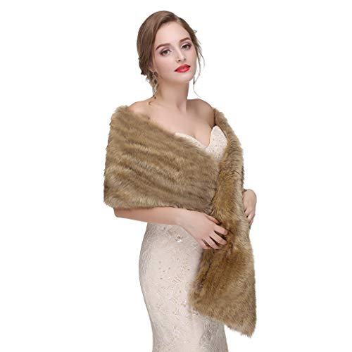 CanB Women's Large 1920 Faux Fur Shawl Bridal Wedding Fur Wraps and Bolero Faux Mink Shrug for Women and Girls (Brown)4