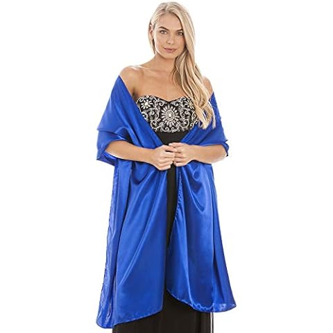 Central Chic Luxury Blue Satin Wedding Wrap Stole Shawl Pashmina Scarf Bridal Bridesmaids Parties 2 Sizes S-M L-XL (Blue, S-M) Cover