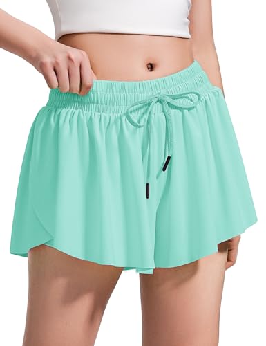 Image of BOOPH Girls Flowy Shorts Kids Athletic Butterfly Shorts with Pockets 2-in-1