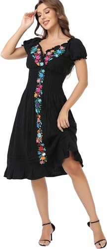 2024 Women's Embroidered Dress Casual Bohemian V-Neck Dress Short Sleeve Floral Wedding Party Dress 7
