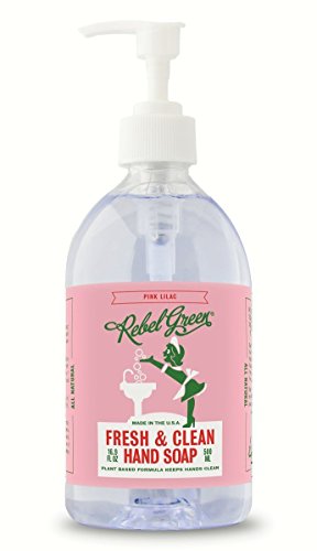Image of Rebel Green Fresh and Clean Hand Soap, Natural Moisturizing Liquid Soap - Pink Lilac Scented, 16 Ounce Pump Bottle, Pack of 4
