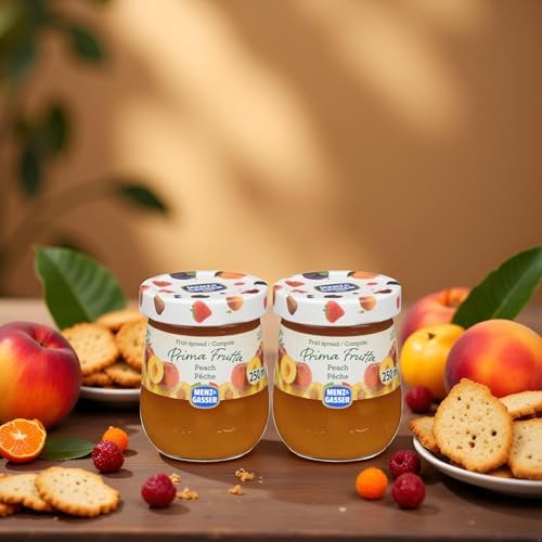 VALUBNDL: Menz & Gasser Italian Peach Jam (2-Pack) – 500ml Total (Two 250ml Jars) – Premium Fruit Spread Confiture – VALUBNDL Signature Bundle - 3