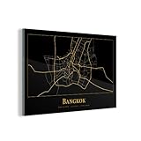 MuchoWow Glasbild Glasfoto Wandbild Bilder Deko 150x100 cm Stadtplan - Bangkok - Gold - Schwarz