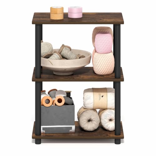 Image of Furinno Turn-N-Tube Storage Shelves, 3-Tier Open Frame Book Shelf, Standing Corner Shelf, Toolless Open Shelves, for Organization and Storage, Living Room, Garage, Home Office, Amber Pine
