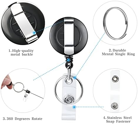 Vicloon Retractable Lanyard and Badge Holder Set, 6Pcs Lanyard with Transparent ID Card Holder and Keyring, Retractable Badge Reels Lanyard Straps with Two-Sided ID Card Holder