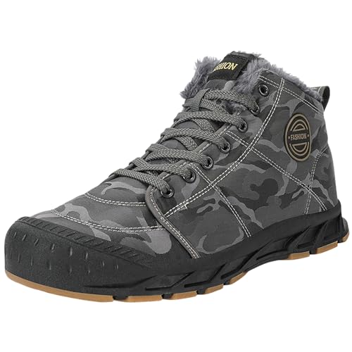 2025 Hombres De Gran Tamaño De Felpa Térmica No Deslizante Camo Botas De Nieve Aventura Al Aire Libre Camping Montañismo Botas Zapatos Hombres 42 Zapatillas, gris, 42 EU