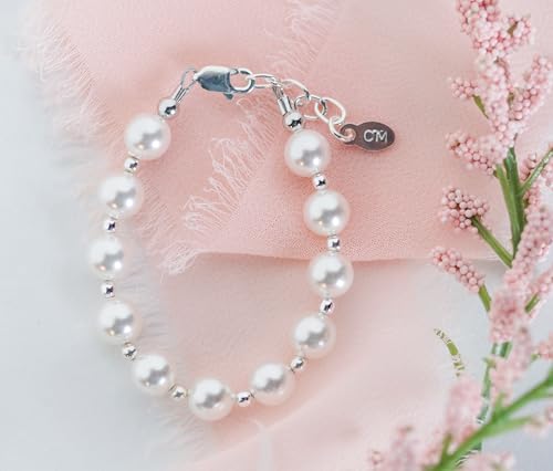 Image of Cherished Moments 14K Gold Plated and 925 Sterling Silver Bracelet with Chunky Simulated Pearls for Babies and Little Girls