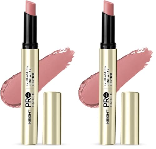 Image of INSIGHT Professional Everlasting Longwear Lipstick | Velvety Smooth Finish | Highly Pigmented | Transferproof,Waterproof,Smudgeproof | Infused with Vit E & Marula Oil - (Tank) 2.5gm (Pack of 2)