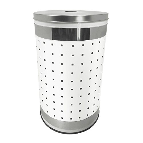 Krugg White & Polished Stainless Steel Laundry Bin & Hamper | 50L Ventilated Stainless Steel Clothes Basket with Polished Lid | Life Time Warranty|