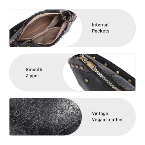 Image of Small Shoulder Bag Crescent Y2k Vintage Purses for Women with Rivet Design (Black)