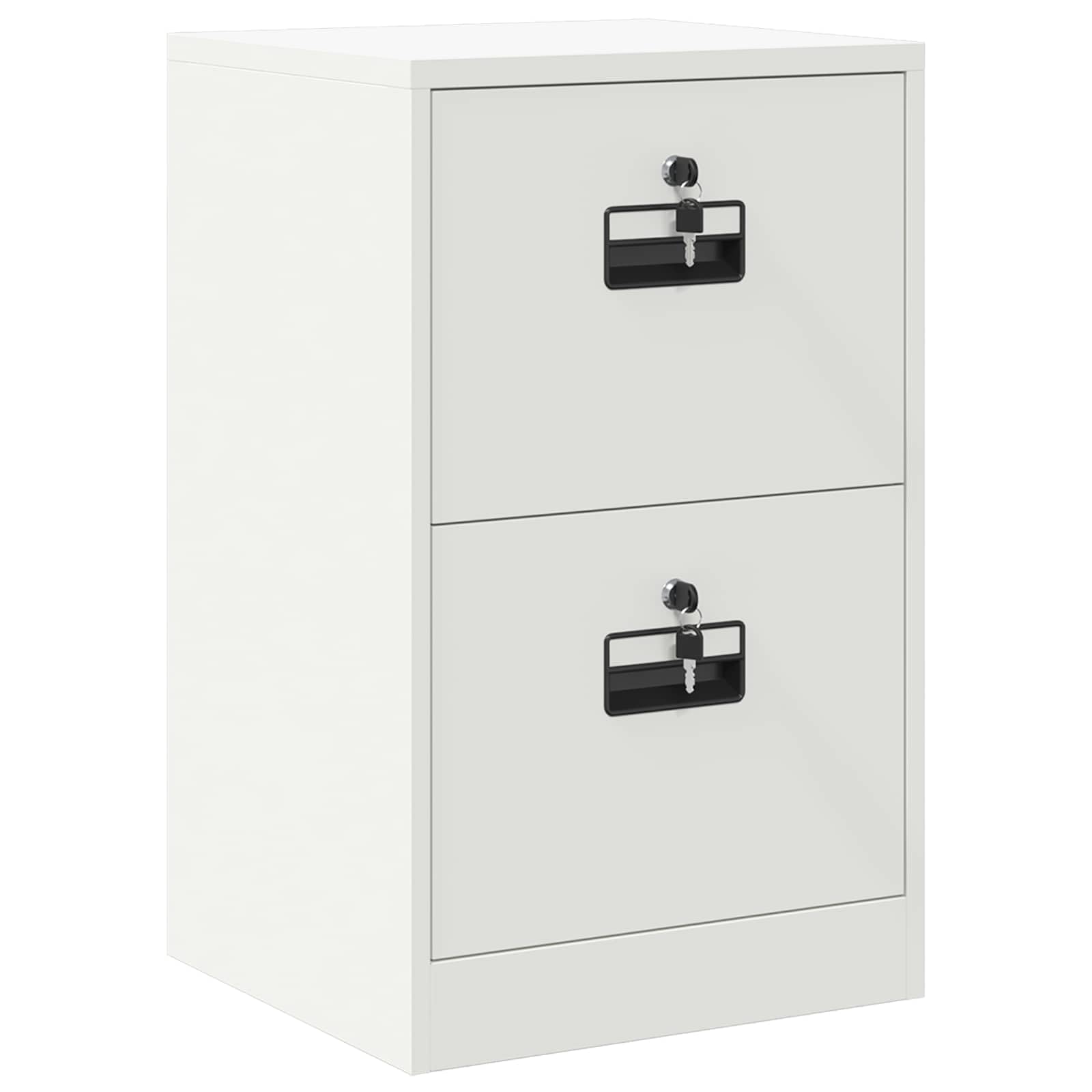 Aktenschrank Weiß, Rollcontainer aus Metall 45,5x42x74,5cm, Büroschrank mit 2 Schubladen, Abschließbarer Beistellschrank aus Kaltstahl für Dokumente und Büroorganisation