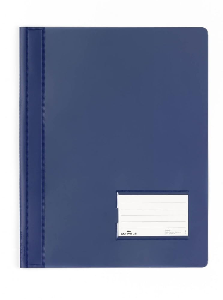 Durable DURALUX A4 Document Folder Dark Blue | Made From PVC | Extra Wide For Filing Punched Pockets | Pack of 25