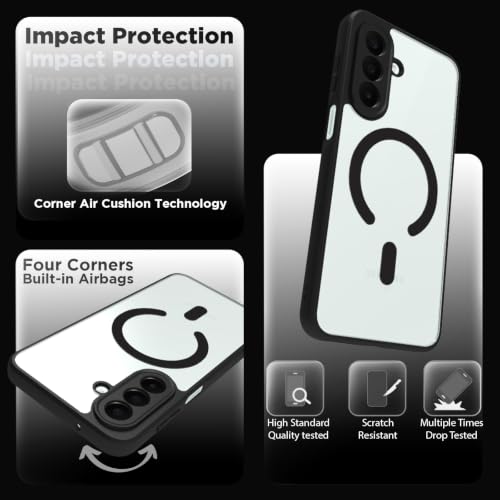 Image of RIGGEAR Shockproof Sleek Hybrid Armor Magnetic Back Cover Case Compatible with MagSafe Accessories for Samsung Galaxy A27 5G (Clear PC + Black TPU Bumper)