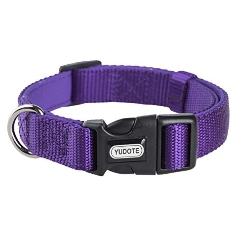 YUDOTE Adjustable Nylon Dog Collar with Soft Neoprene Padding for Puppies Small Sized Dogs Neck 25-38cm Purple Cover