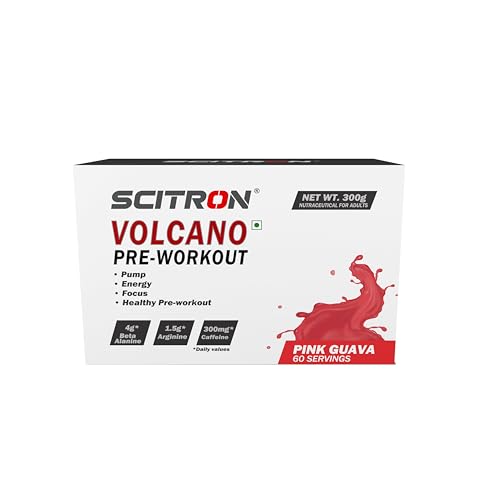 Scitron Volcano Pre Workout 300g - Pink Guava (60 Servings| 4g Beta Alanine| 1.5g Arginine | 300mg Caffeine | 0g Sugar | Boost Energy & Focus| Healthy Pre-workout) (B0CWL53Y8X) Amazon Price History, Amazon Price Tracker