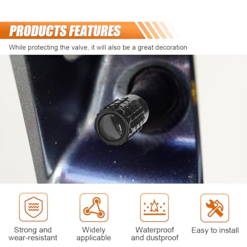 4PCS Car Tire Valve Stem Caps, Heavy Duty Leak-Proof Auto Tire Valve Caps with Rubber Seal, Aluminum Alloy Wheel Valve Stem Covers, Universal Car Accessories for Car Truck SUV Motorcycle Bike (Black) - Thumbnail 3
