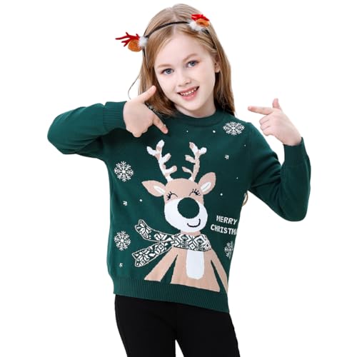 Image of Girl Ugly Christmas Sweater - Boy Double Layer Knitted Reindeer Holiday Xmas Pullover Sweater Kids 2-9 Years Old