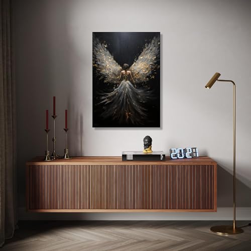 Toile ailes de décoration murale robe de plumes éthérée 80x120cm sur châssis