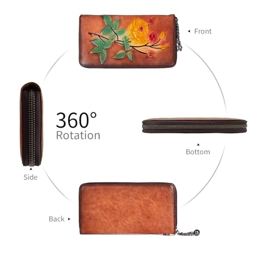 Image of Wallet Genuine Leather for Women - with RFID Blocking Card checkbook ID Slot Large Capacity Vintage style (gardenia red)