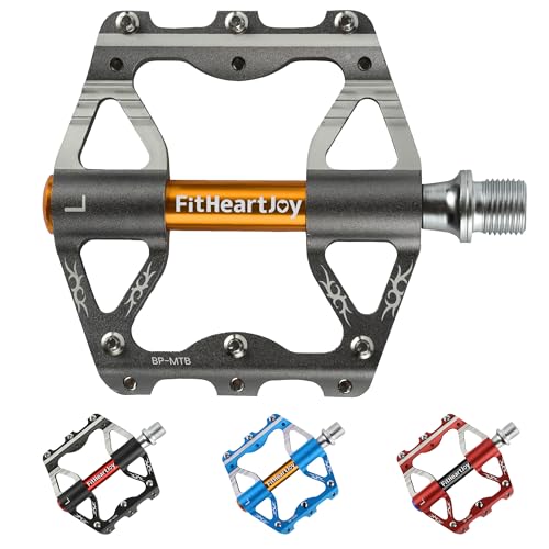Image of Mountain Bike Pedals, MTB Pedal with 3 Sealed Bearings, 9 /16 inch, CNC Aluminum Flat Bicycle Accessories with Anti-Slip Pins for Mountain Road Bike (Red /Black /Blue /Grey)