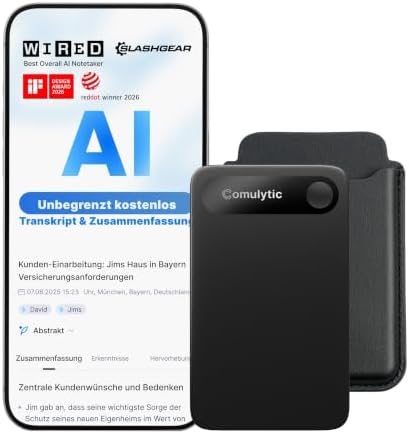 Comulytic Note Pro KI Digitales Diktiergerät mit Unbegrenzter Transkription | Diktiergerät mit Schreibfunktion, Unterstützt 113 Sprachen, Aufnahmegerät für Meetings Vorlesungen Int