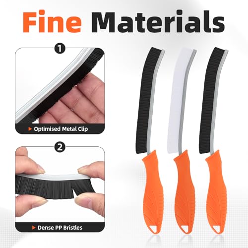 Image of FOOGWEE Hard Bristle Crevice Cleaning Brush - Cleaning Supplies - Grout Cleaning Brushes for Household Use - Crevice Cleaning Tool for Bathroom, Home and Kitchen (3, Orange)