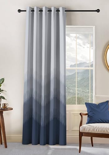 Image of Kivo Digital Print 85% Blackout Curtains for Door /Window, Thermal Insulated, Tie Back, Wider Width 50 in, Eyelet Curtains for Living Room /Bedroom (Dark Blue 7 ft Set of 1)