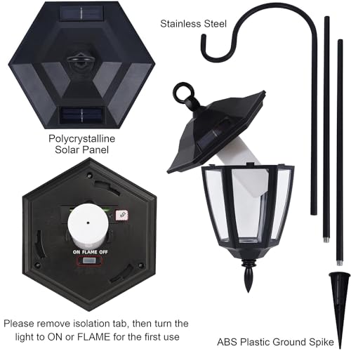 Dynaming 6 Pack Solar Halloween Flame Hanging Lights Outdoor, Flickering Flame LED Garden Lanterns with 4x38 Inch Shepherd Hooks, Landscape Lighting Waterproof for Lawn Yard Pathway Driveway, Purple by Dynaming - Used condition - Image 5