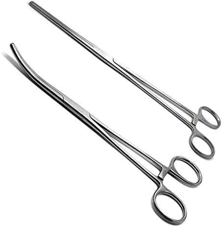 SURGICAL ONLINE Set of 2 Premium Quality 12" Rochester Pean Hemostat Forceps Straight & Curved Clamps Three Locking Positions - SurgicalOnline