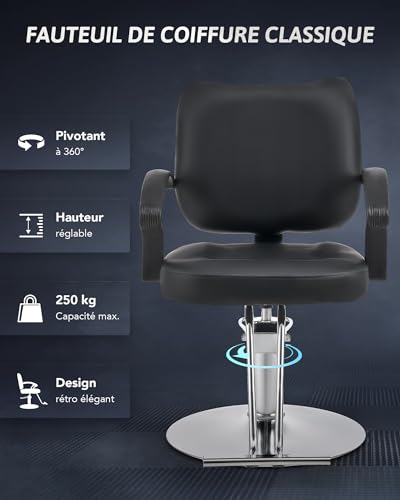 CO-Z Fauteuil de Coiffure Professionnel Chaise de Barbier Pivotant 360° Hauteur Réglable 15CM Pompe Hydraulique Capacité de 250 kg pour Salon de Coiffure Beauté Tatouage, Noir – vue 7