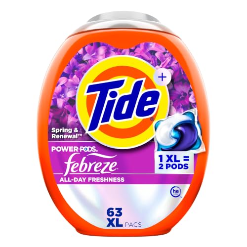 Image of Tide Power Pods with Febreze Laundry Detergent Pacs, 63 Count, Spring & Renewal Scent, All-Day Freshness