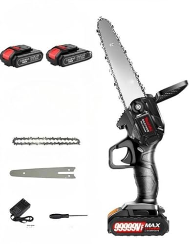 Neakarfer-電気のこぎり、リチウム電気、軽くてコンパクト、片手で操作して、軽くて強大で、薪を割る、薪を作る、庭の木を剪定する、竹を切る、粗大ごみを処理するのに非常に適して、携帯しやすくて、家庭と花園の使用に非常に適している (6インチ2電気2チェー