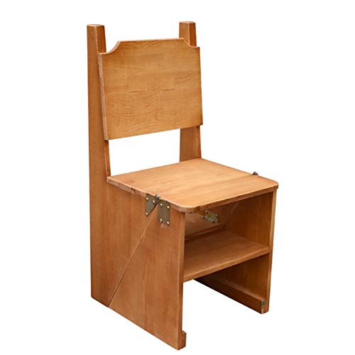 Preisvergleich Produktbild PENGFEI Faltbare Stufenleiter Trittleiter Rückenlehnenstuhl Klappstufen Hocker Massivholz Dual Use Innen- Regal Bücherregal, 4 Schritte, 2 Farben (Color : Light walnut)