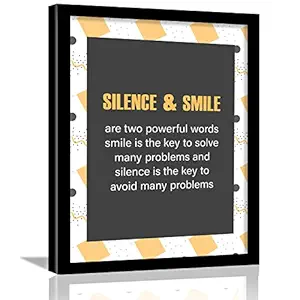 Kotart - Silence and Smlile - Your Attitude Motivational Quote Framed Poster for Room Home and Office Wall Decor - Inspirational Quotes Wall Posters for room (11x14 inch, Framed) (Multi) (yellow01)