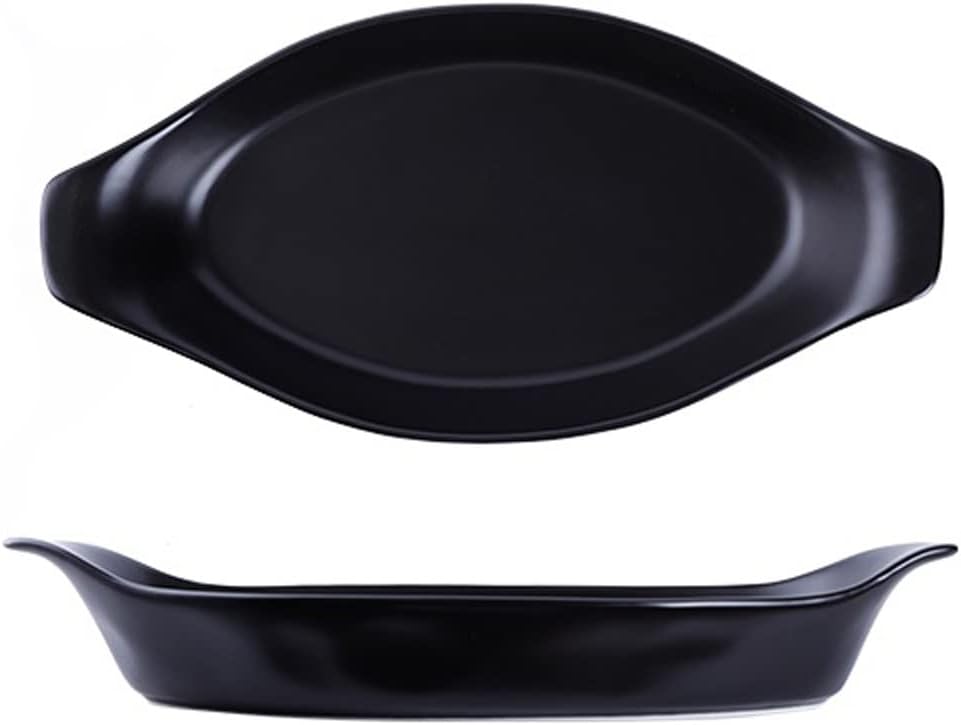 Baking Dish 12Inch Baking Dish Binaural Dishes Creative Fish Plate Household Ceramic Baking Pan for Microwave Oven Household 2 Pcs Bakeware (Color : Green) (Black)