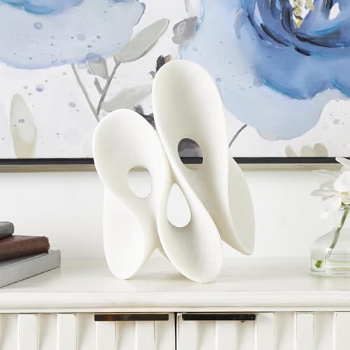 Sculpture abstraite ondulée blanche Deco 79 en polystone texturé de 30 cm