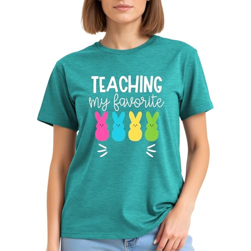Image of Easter Shirts for Women-Cute Easter Bunny Tee Tops Oh for Peeps Sake Shirt Rabbit Printing Short Sleeves